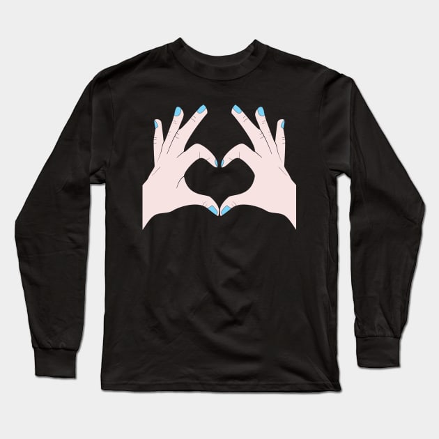 Hands Making Heart Shape Love Sign Language Valentine's Day Long Sleeve T-Shirt by Okuadinya